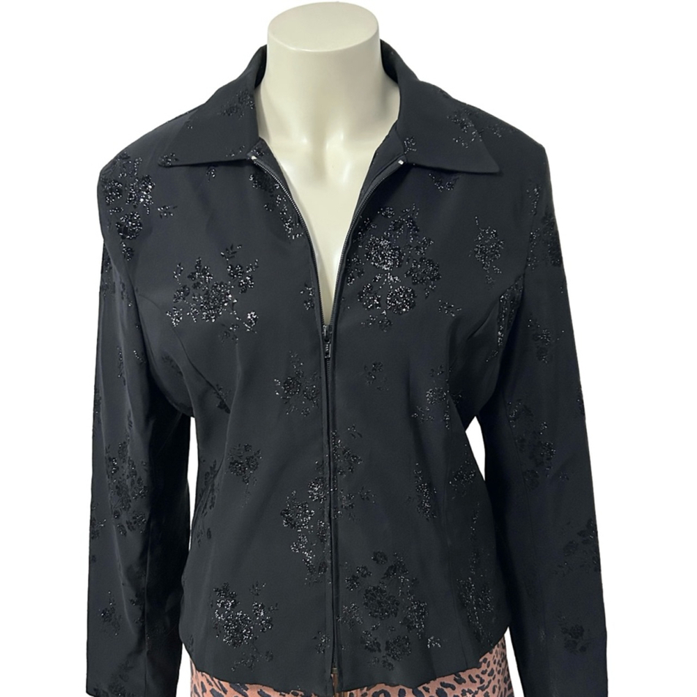 Vintage Mezmerize Black Floral Glitter Jacket Blazer Size L